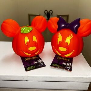 Disneyland Set of Halloween Mickey and Minnie Light Up Pumpkin Figures